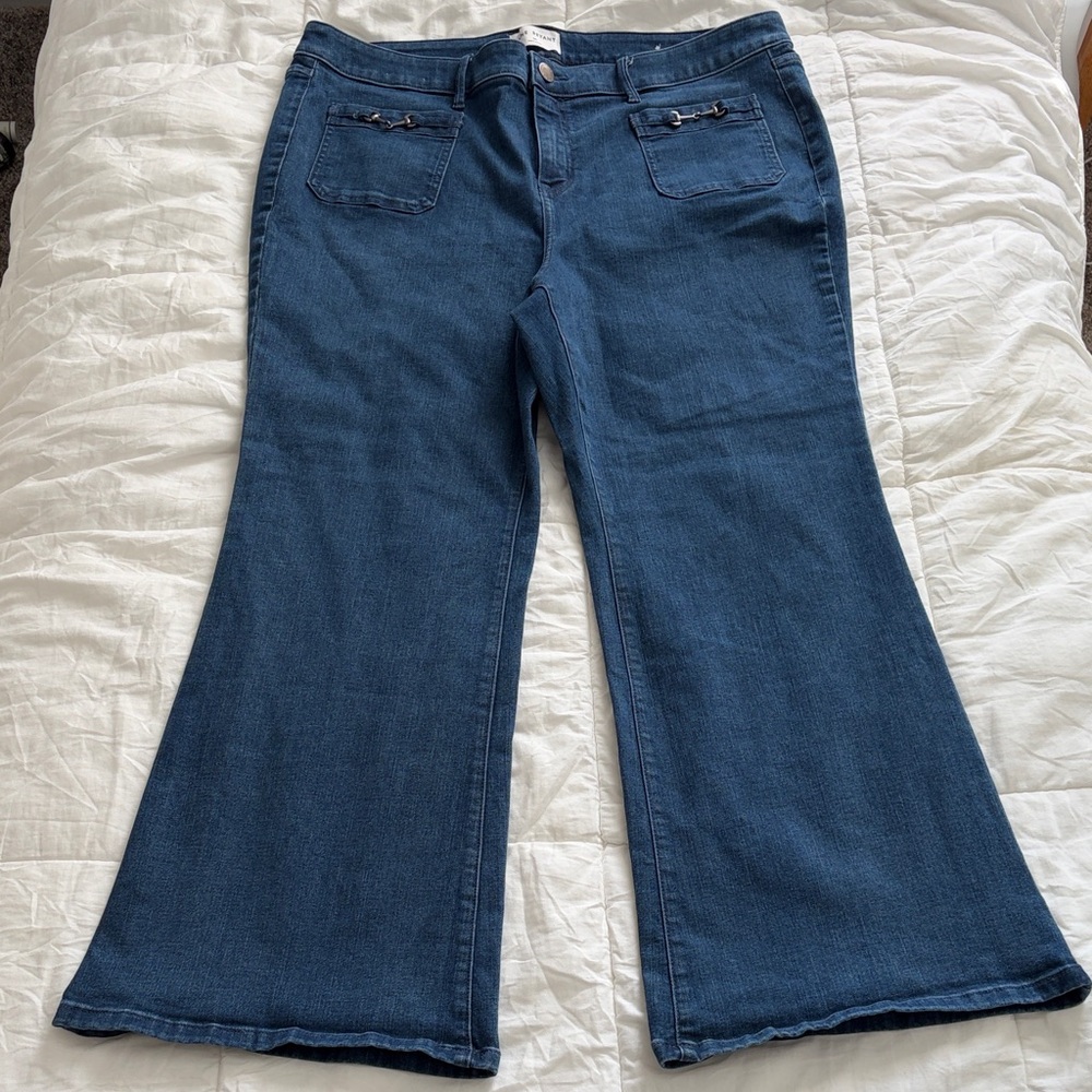 Lane Bryant Dark Blue Wide Leg High Rise Buckle Pocket Jeans 20Short